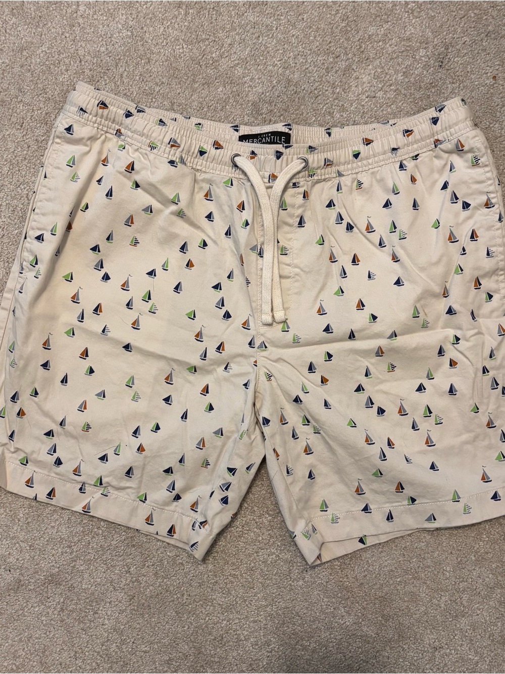 J. Crew Factory Cream Swim Trunks with Multicolor Sailboat Print